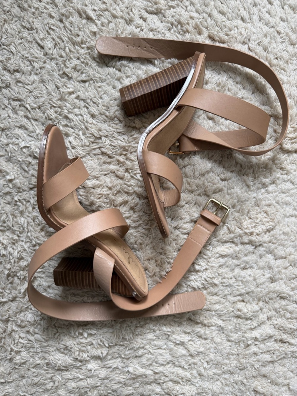 Lulu's Nude Tan Wrap-Ankle Block Heel Sandals - Picture 6 of 7